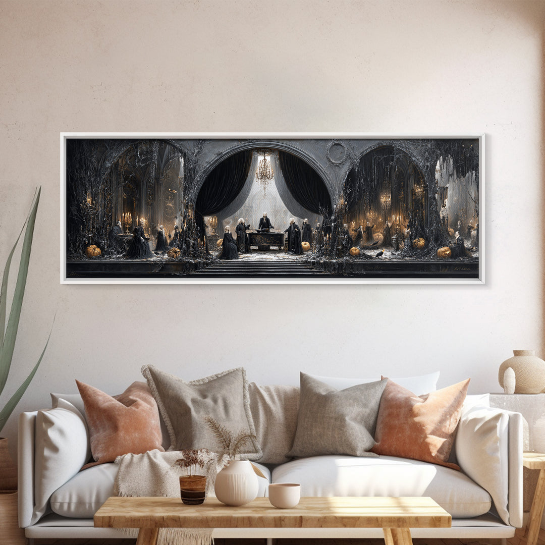 The Raven Funeral, Extra Wide Wall Art, Macabre Wall Art, Framed Canvas Print, Halloween Wall Decor, Gothic Home Decor, Halloween Wall Art