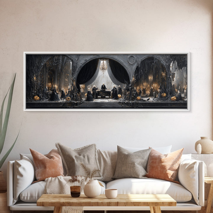 The Raven Funeral, Extra Wide Wall Art, Macabre Wall Art, Framed Canvas Print, Halloween Wall Decor, Gothic Home Decor, Halloween Wall Art