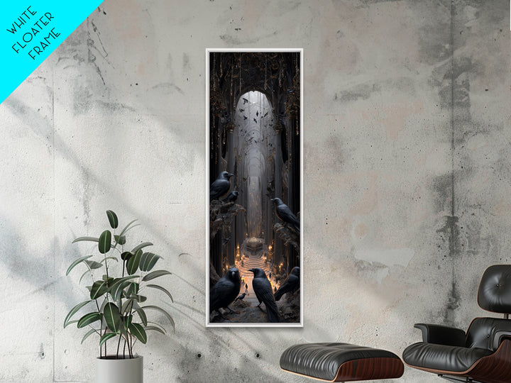 The Raven Funeral, Tall Narrow Wall Art, Gothic Horror Wall Art, Framed Canvas Print, Halloween Wall Decor, Gothic Home Decor