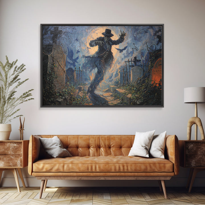 The Graveyard Dance, Landscape Wall Art, Haunted Gothic Art, Framed Canvas Print, Halloween Wall Decor, Gothic Home Decor