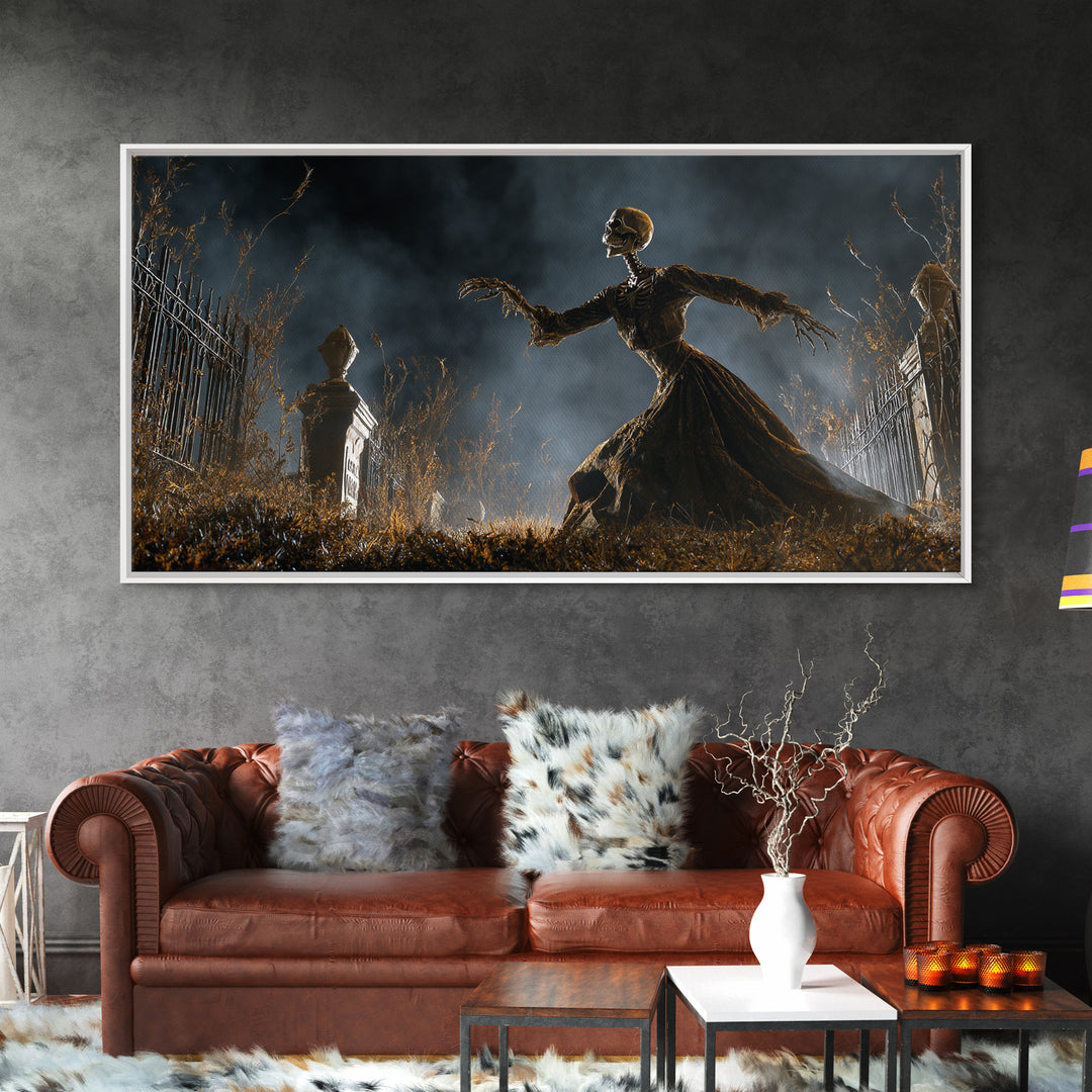 The Graveyard Dance, Wide Panoramic Art, Spooky Home Decor, Canvas Print, Halloween Wall Decor, Gothic Home Decor, Halloween Wall Art