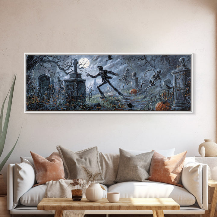 The Graveyard Dance, Extra Wide Wall Art, Dark Halloween Decor, Canvas Print, Halloween Wall Decor, Gothic Home Decor, Spooky Wall Decor