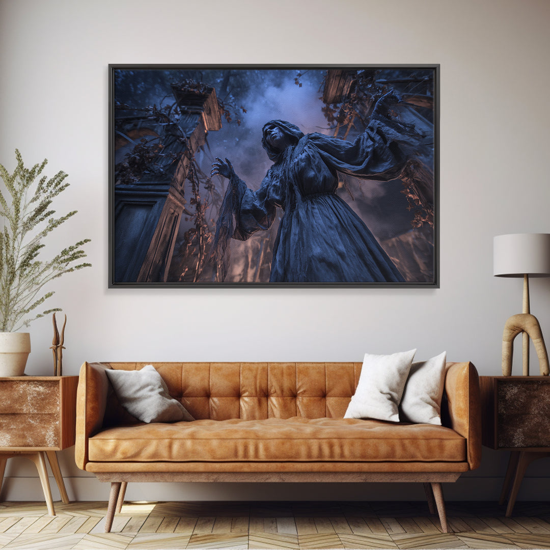 The Haunted Hayride, Landscape Wall Art, Gothic Horror Wall Art, Framed Canvas Print, Halloween Wall Decor, Gothic Home Decor