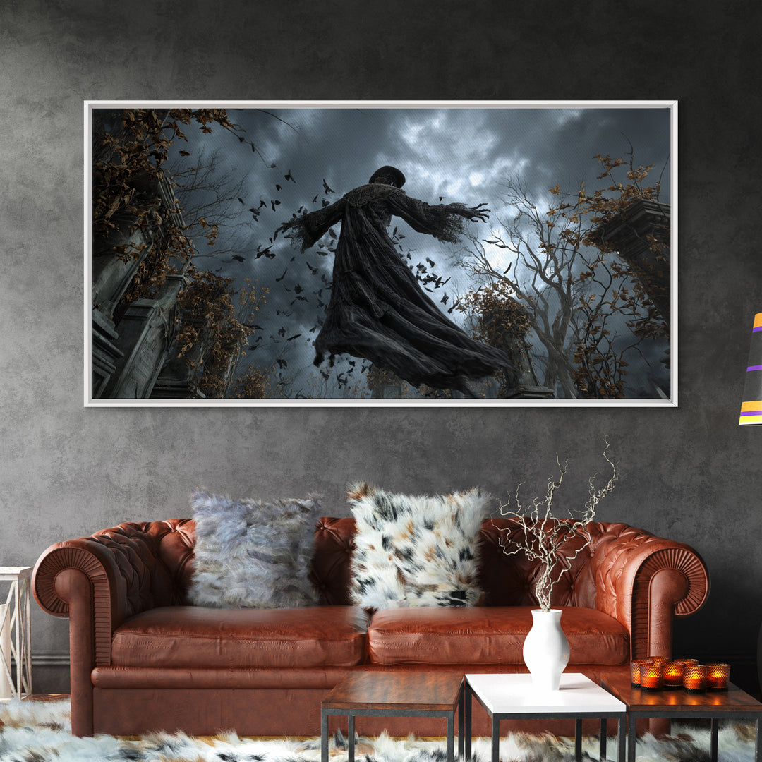 The Haunted Hayride, Wide Panoramic Art, Gothic Horror Wall Art, Framed Canvas Print, Halloween Wall Decor, Gothic Home Decor