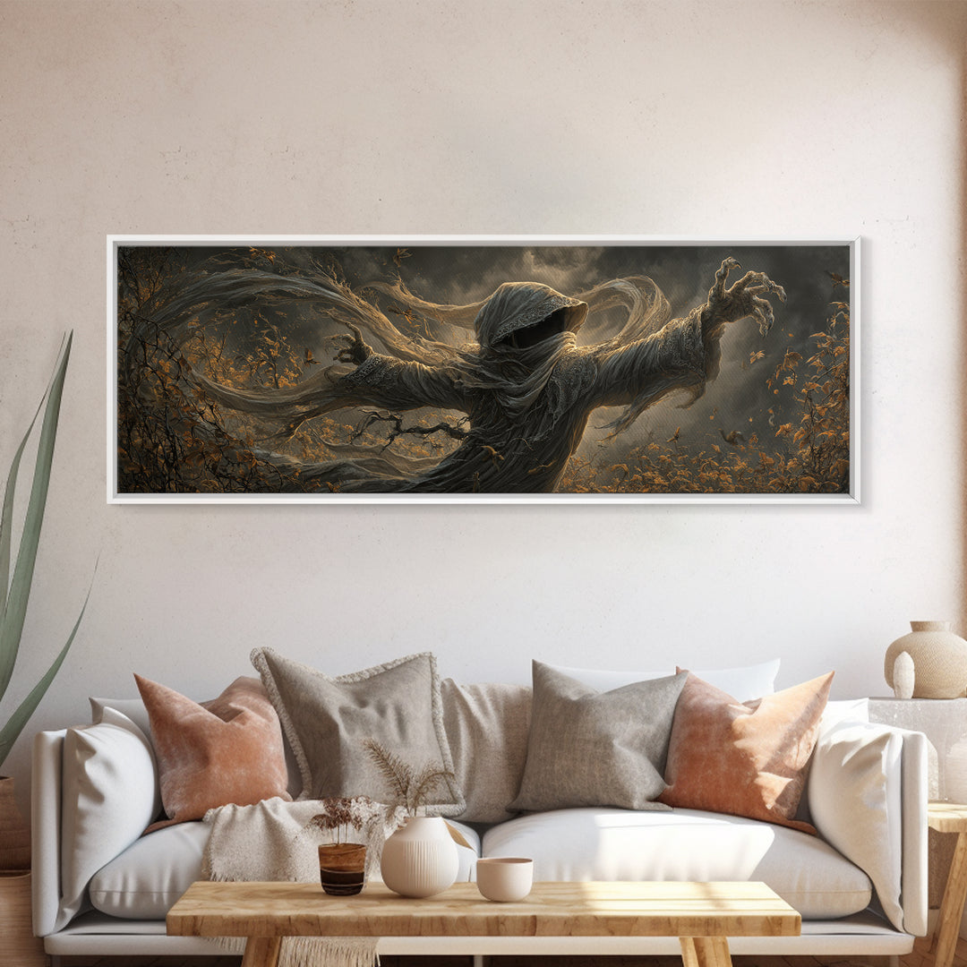 The Haunted Hayride, Extra Wide Wall Art, Macabre Wall Art, Framed Canvas Print, Halloween Wall Decor, Gothic Home Decor