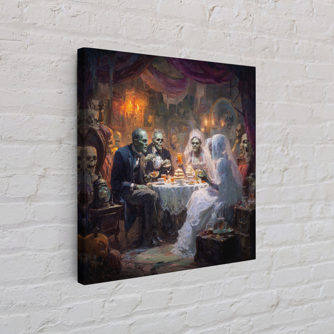 The Zombie Picnic, Square Wall Art, Gothic Horror Wall Art, Framed Canvas Print, Halloween Wall Decor, Gothic Home Decor, Spooky Wall Decor