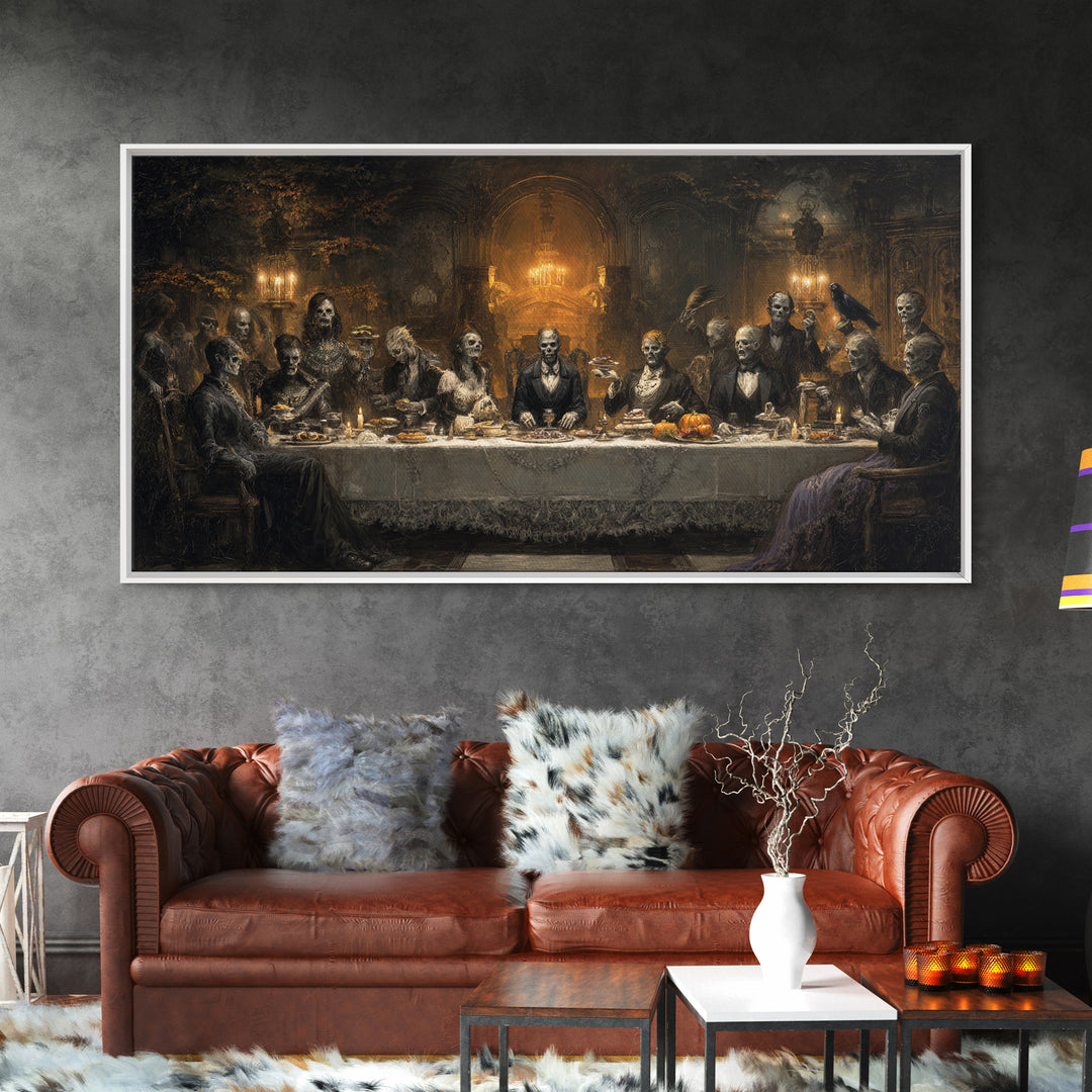 The Zombie Picnic, Wide Panoramic Art, Dark Fantasy Wall Art, Canvas Print, Halloween Wall Decor, Gothic Home Decor, Horror Wall Art