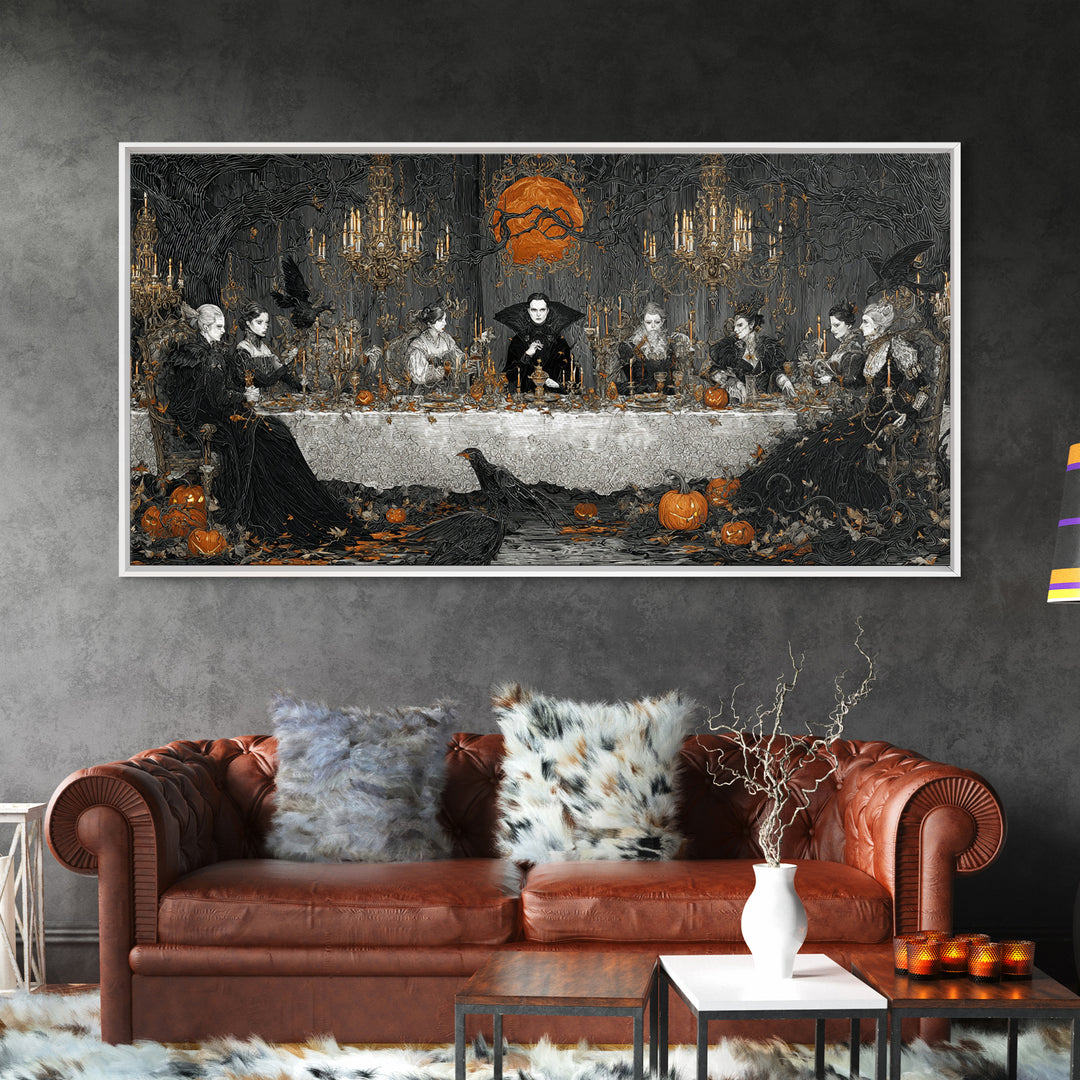 The Vampire Banquet, Wide Panoramic Art, Spooky Home Decor, Canvas Print, Halloween Wall Decor, Gothic Home Decor, Dark Fantasy Art