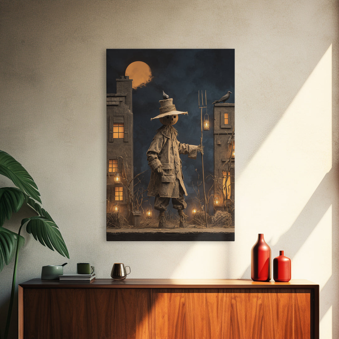 The Scarecrow Uprising, Vertical Wall Art, Gothic Horror Wall Art, Framed Canvas Print, Halloween Wall Decor, Gothic Home Decor