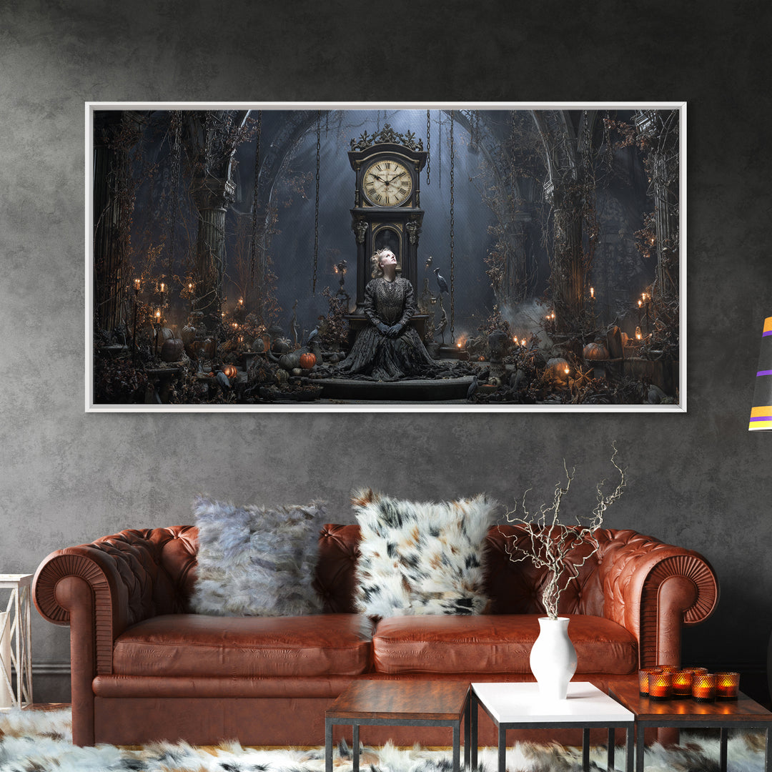 The Thirteenth Bell, Wide Panoramic Art, Macabre Wall Art, Framed Canvas Print, Halloween Wall Decor, Gothic Home Decor, Horror Wall Art