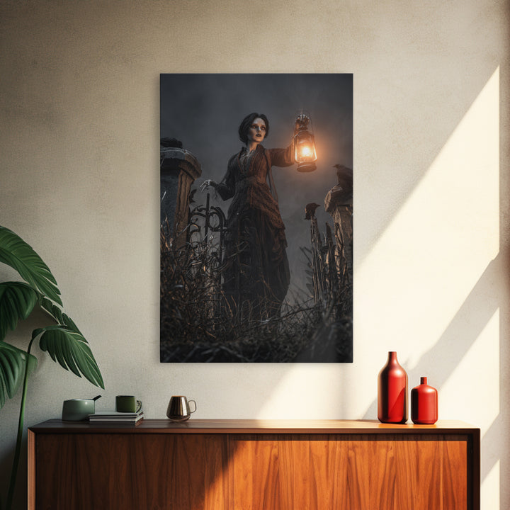 The Cemetery Lantern Festival, Vertical Wall Art, Dark Fantasy Wall Art, Canvas Print, Halloween Wall Decor, Gothic Home Decor