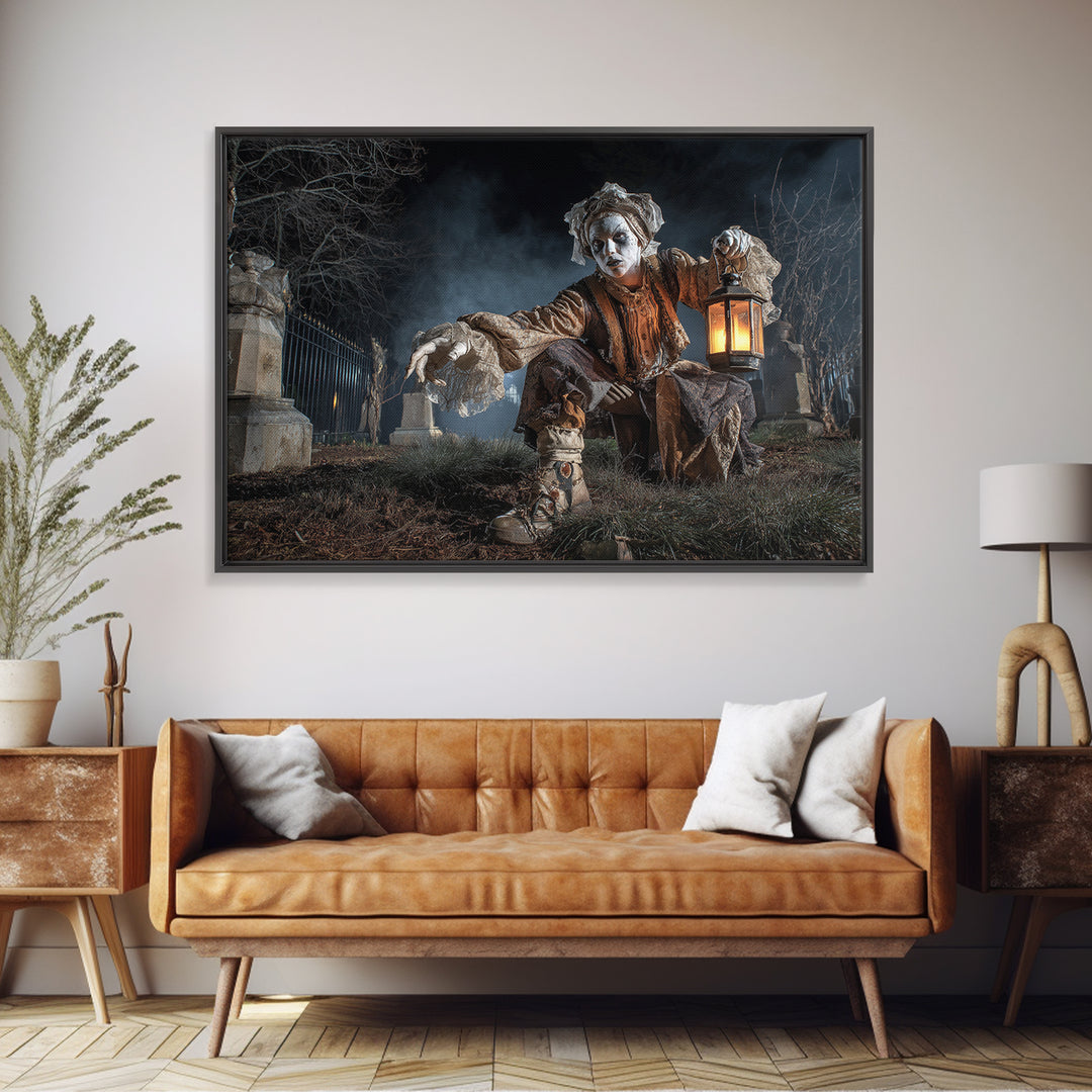 The Cemetery Lantern Festival, Landscape Wall Art, Macabre Wall Art, Framed Canvas Print, Halloween Wall Decor, Gothic Home Decor