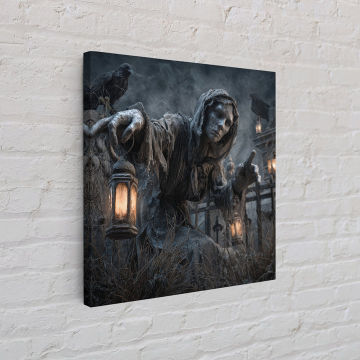The Cemetery Lantern Festival, Square Wall Art, Haunted Gothic Art, Framed Canvas Print, Halloween Wall Decor, Gothic Home Decor