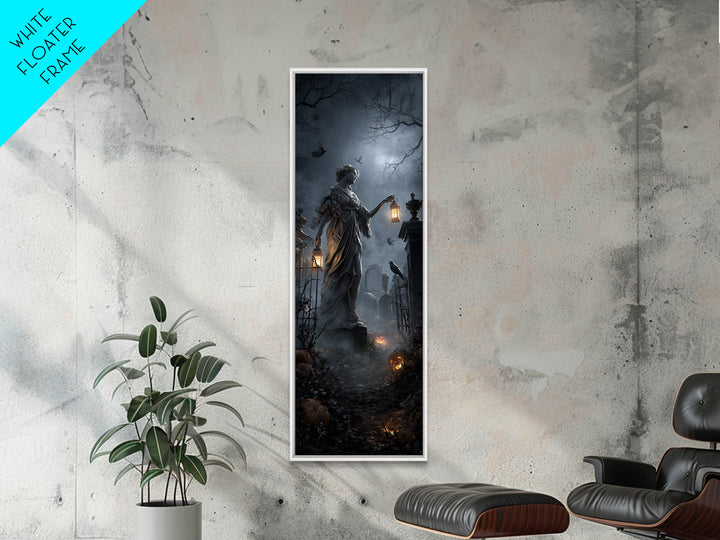 The Cemetery Lantern Festival, Tall Narrow Wall Art, Macabre Wall Art, Framed Canvas Print, Halloween Wall Decor, Gothic Home Decor