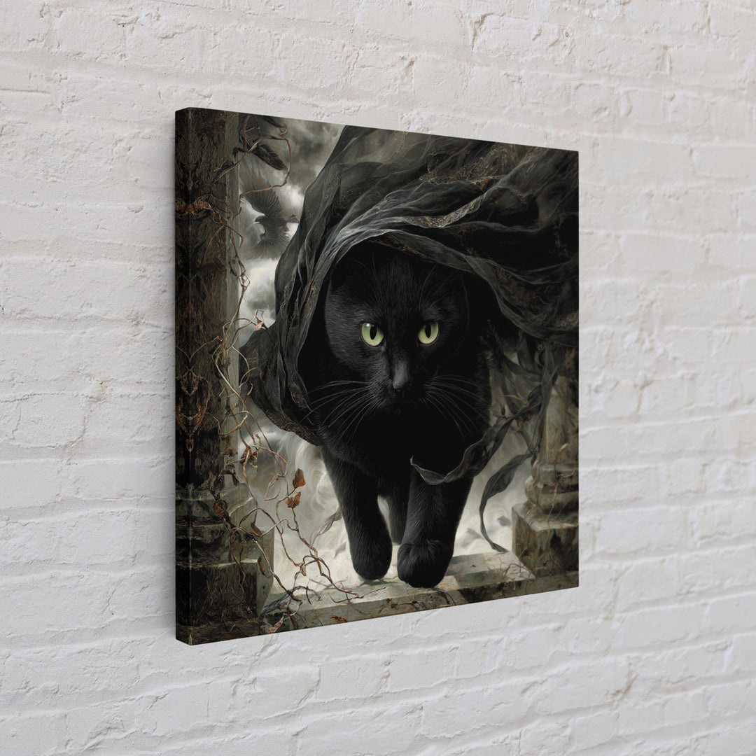The Black Cat Gathering, Square Wall Art, Spooky Home Decor, Canvas Print, Halloween Wall Decor, Gothic Home Decor, Spooky Wall Decor