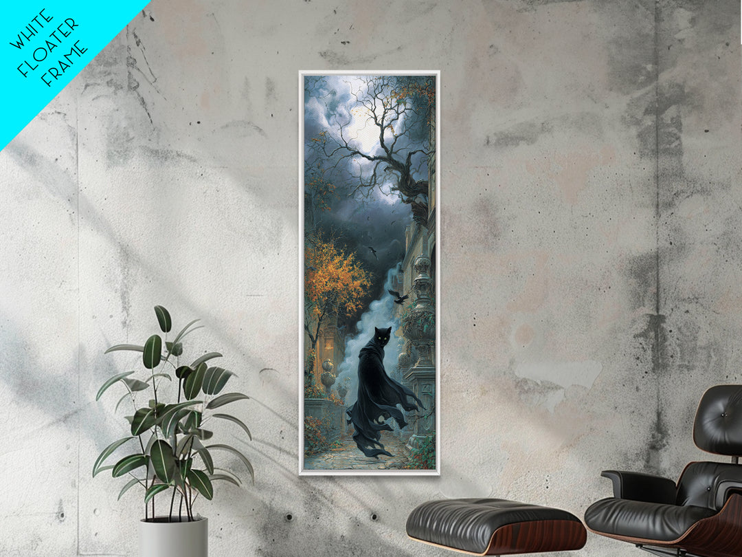 The Black Cat Gathering, Tall Narrow Wall Art, Dark Halloween Decor, Canvas Print, Halloween Wall Decor, Gothic Home Decor