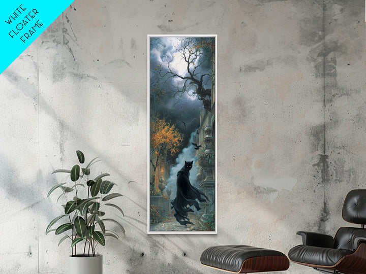 The Black Cat Gathering, Tall Narrow Wall Art, Dark Halloween Decor, Canvas Print, Halloween Wall Decor, Gothic Home Decor