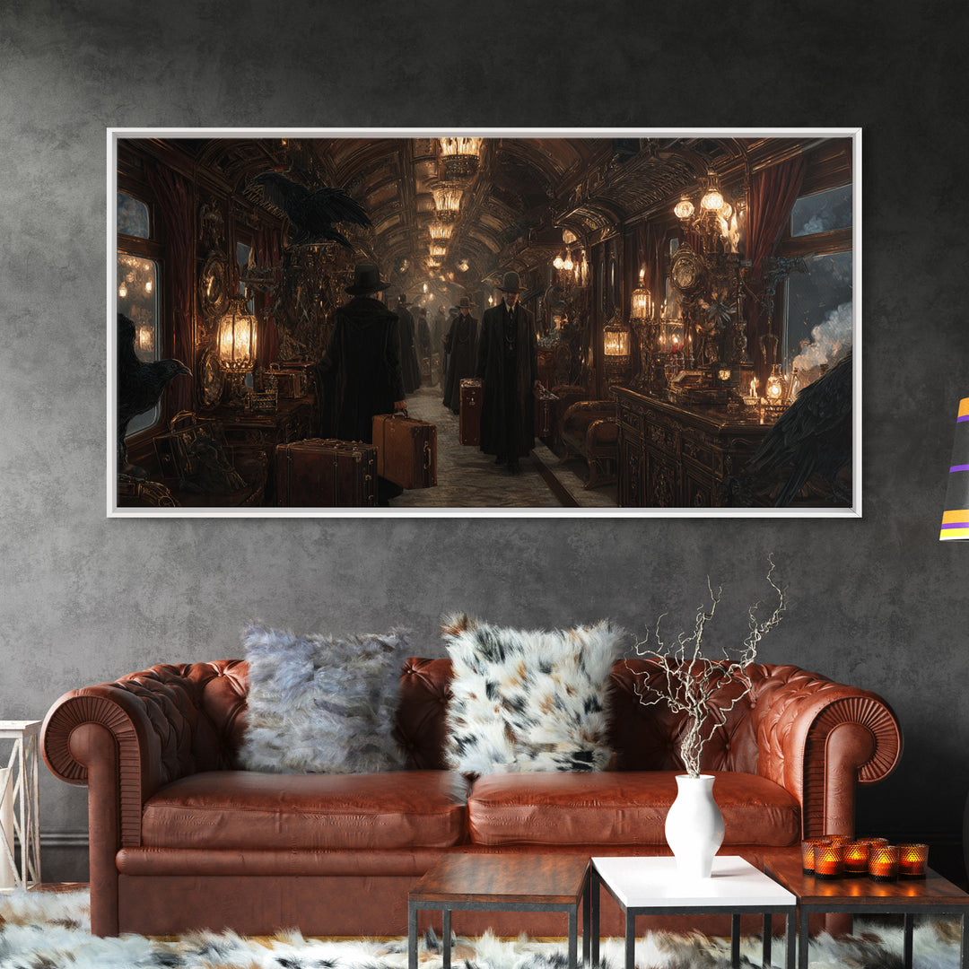 The Ghost Train Arrival, Wide Panoramic Art, Dark Fantasy Wall Art, Canvas Print, Halloween Wall Decor, Gothic Home Decor