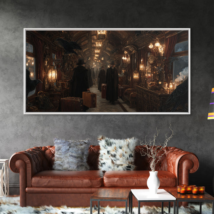 The Ghost Train Arrival, Wide Panoramic Art, Dark Fantasy Wall Art, Canvas Print, Halloween Wall Decor, Gothic Home Decor