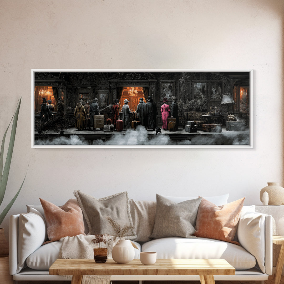 The Ghost Train Arrival, Extra Wide Wall Art, Spooky Home Decor, Canvas Print, Halloween Wall Decor, Gothic Home Decor