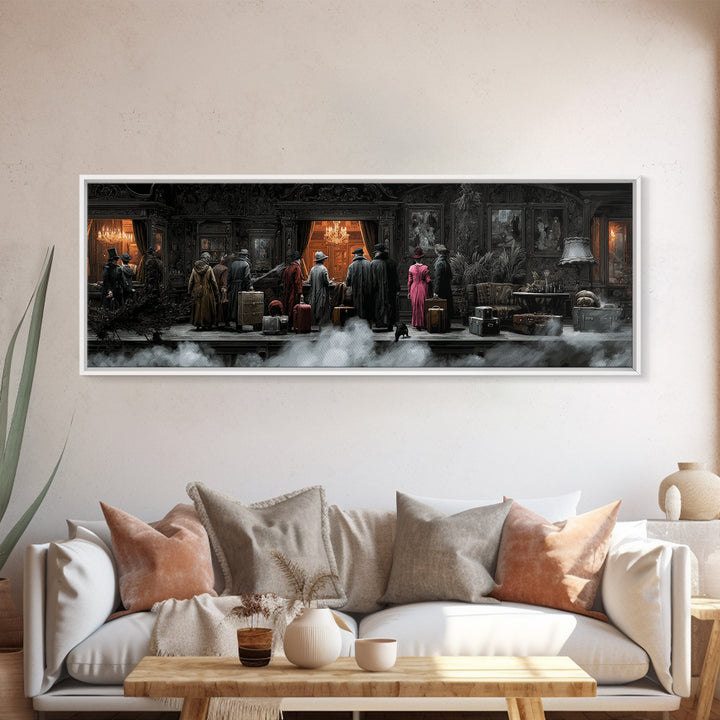 The Ghost Train Arrival, Extra Wide Wall Art, Spooky Home Decor, Canvas Print, Halloween Wall Decor, Gothic Home Decor