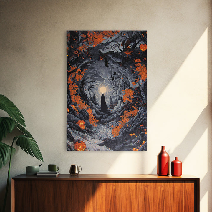 The Halloween Storm, Vertical Wall Art, Gothic Horror Wall Art, Framed Canvas Print, Halloween Wall Decor, Gothic Home Decor