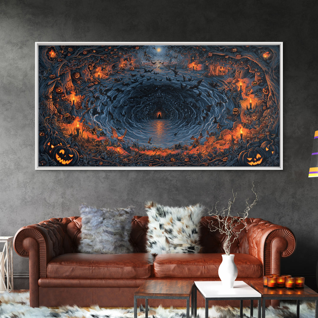 The Halloween Storm, Wide Panoramic Art, Spooky Home Decor, Canvas Print, Halloween Wall Decor, Gothic Home Decor, Halloween Wall Art