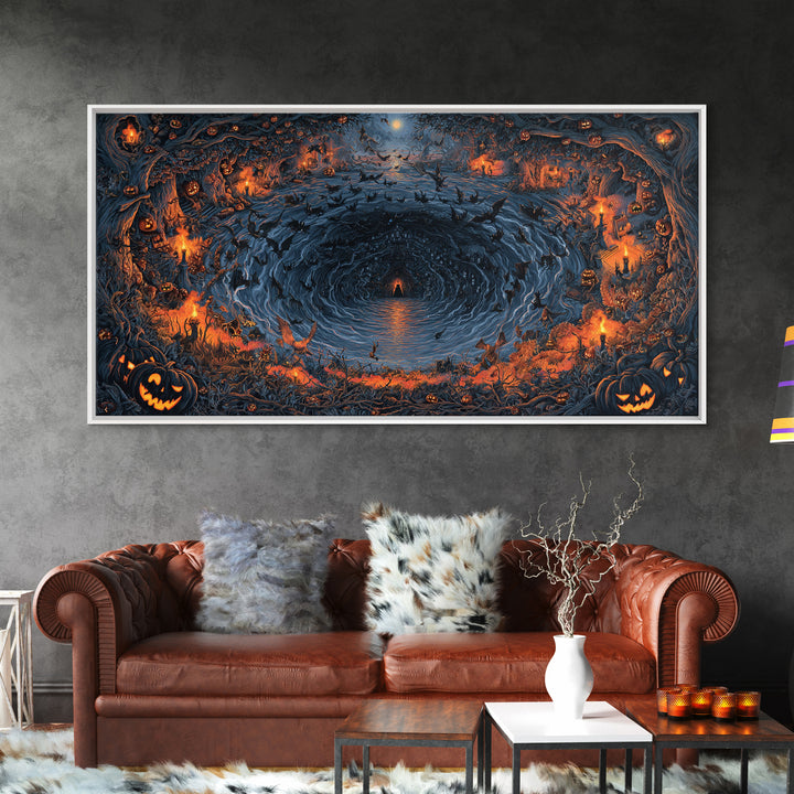 The Halloween Storm, Wide Panoramic Art, Spooky Home Decor, Canvas Print, Halloween Wall Decor, Gothic Home Decor, Halloween Wall Art