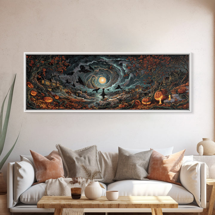 The Halloween Storm, Extra Wide Wall Art, Gothic Horror Wall Art, Framed Canvas Print, Halloween Wall Decor, Gothic Home Decor