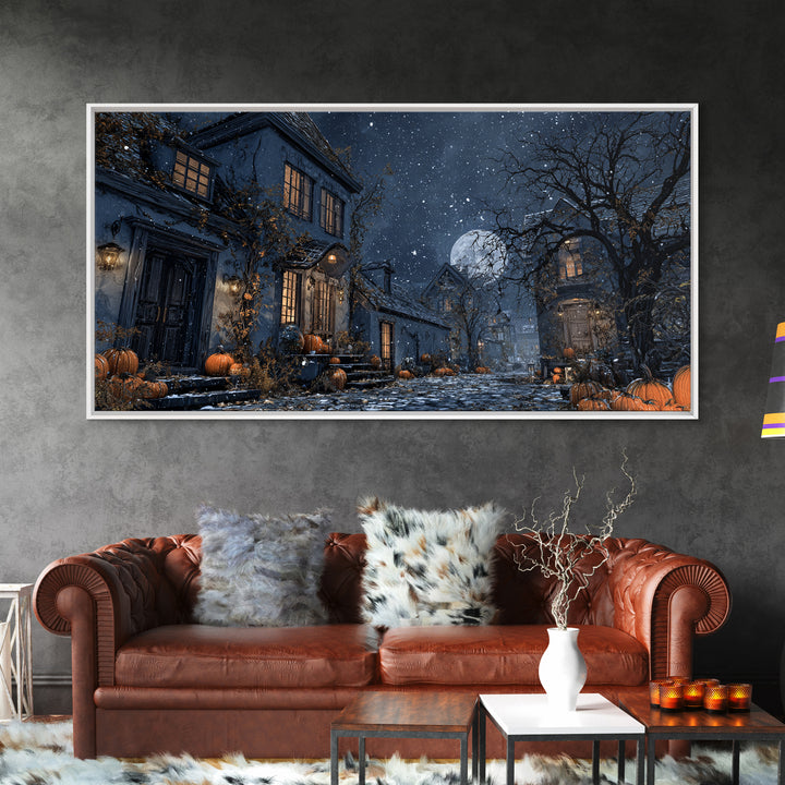 The First Frost Awakening, Wide Panoramic Art, Haunted Gothic Art, Framed Canvas Print, Halloween Wall Decor, Gothic Home Decor