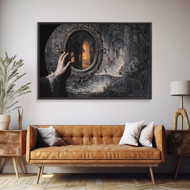 The Cursed Mirror, Landscape Wall Art, Haunted Gothic Art, Framed Canvas Print, Halloween Wall Decor, Gothic Home Decor, Halloween Wall Art
