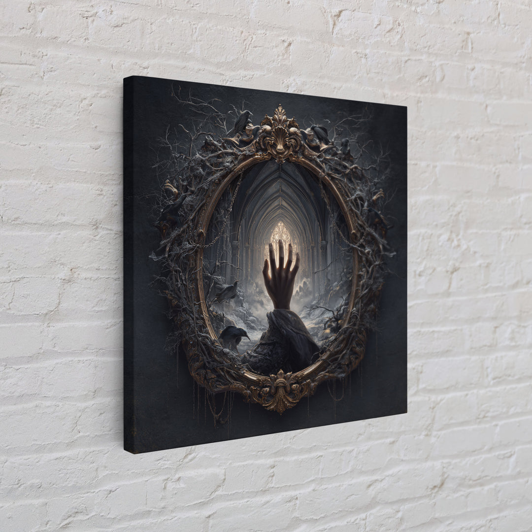The Cursed Mirror, Square Wall Art, Macabre Wall Art, Framed Canvas Print, Halloween Wall Decor, Gothic Home Decor, Halloween Decor