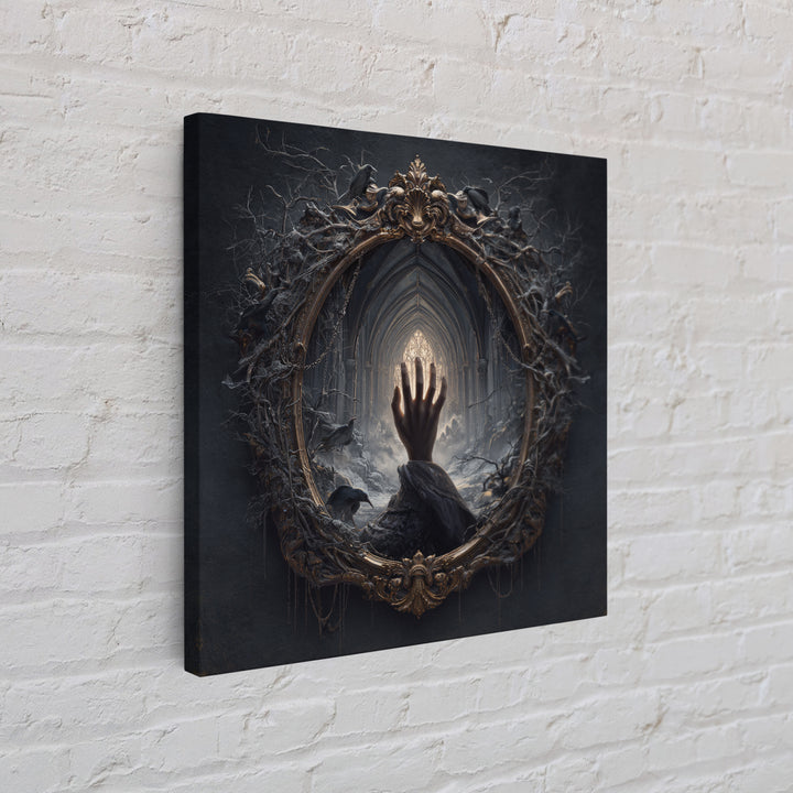 The Cursed Mirror, Square Wall Art, Macabre Wall Art, Framed Canvas Print, Halloween Wall Decor, Gothic Home Decor, Halloween Decor