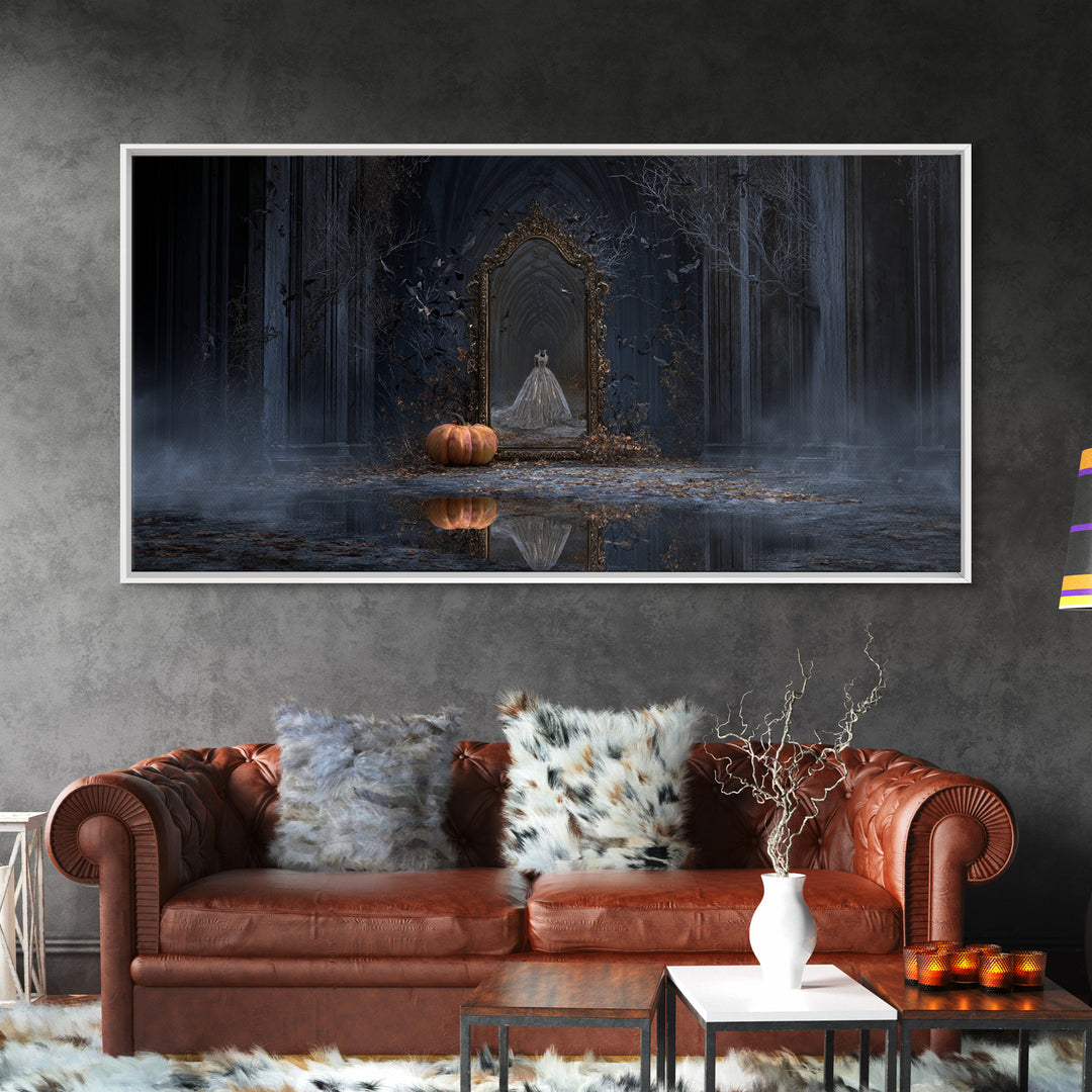 The Cursed Mirror, Wide Panoramic Art, Dark Fantasy Wall Art, Canvas Print, Halloween Wall Decor, Gothic Home Decor, Spooky Wall Decor