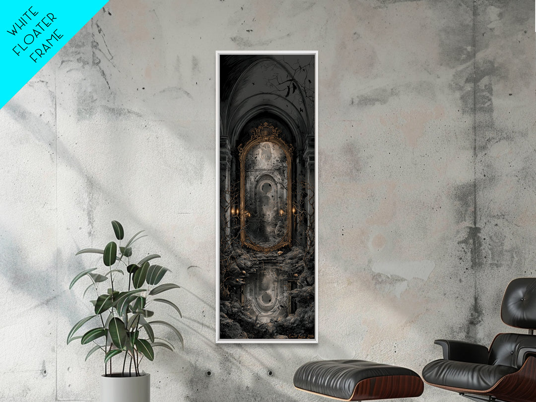 The Cursed Mirror, Tall Narrow Wall Art, Gothic Horror Wall Art, Framed Canvas Print, Halloween Wall Decor, Gothic Home Decor