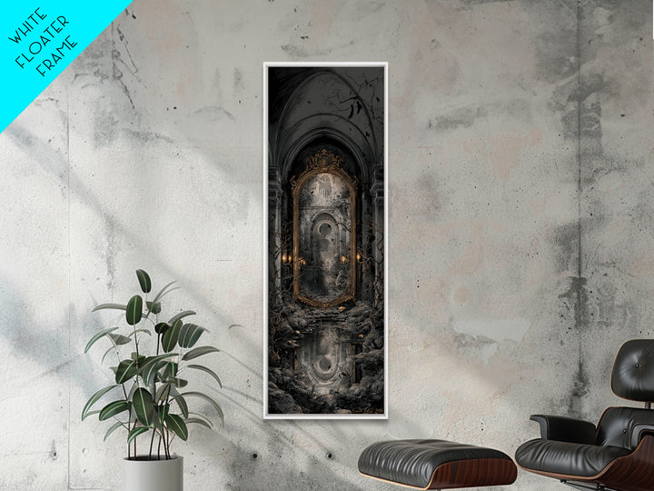 The Cursed Mirror, Tall Narrow Wall Art, Gothic Horror Wall Art, Framed Canvas Print, Halloween Wall Decor, Gothic Home Decor
