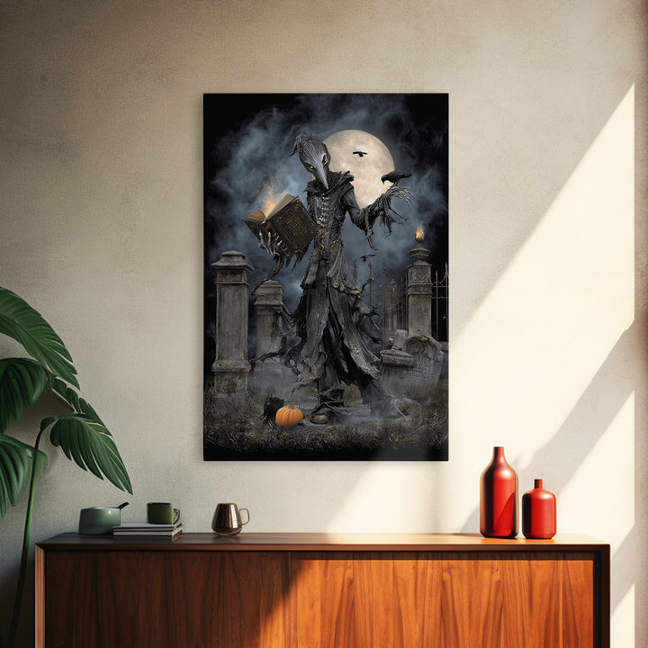 The Living Spellbook, Vertical Wall Art, Dark Fantasy Wall Art, Canvas Print, Halloween Wall Decor, Gothic Home Decor, Seasonal Home Decor