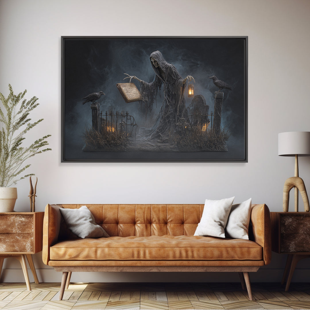 The Living Spellbook, Landscape Wall Art, Haunted Gothic Art, Framed Canvas Print, Halloween Wall Decor, Gothic Home Decor