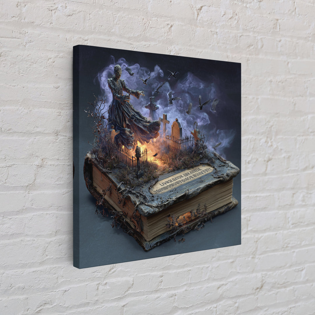 The Living Spellbook, Square Wall Art, Gothic Horror Wall Art, Framed Canvas Print, Halloween Wall Decor, Gothic Home Decor