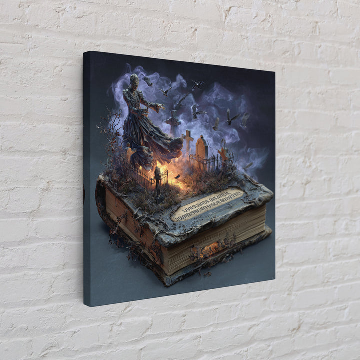 The Living Spellbook, Square Wall Art, Gothic Horror Wall Art, Framed Canvas Print, Halloween Wall Decor, Gothic Home Decor