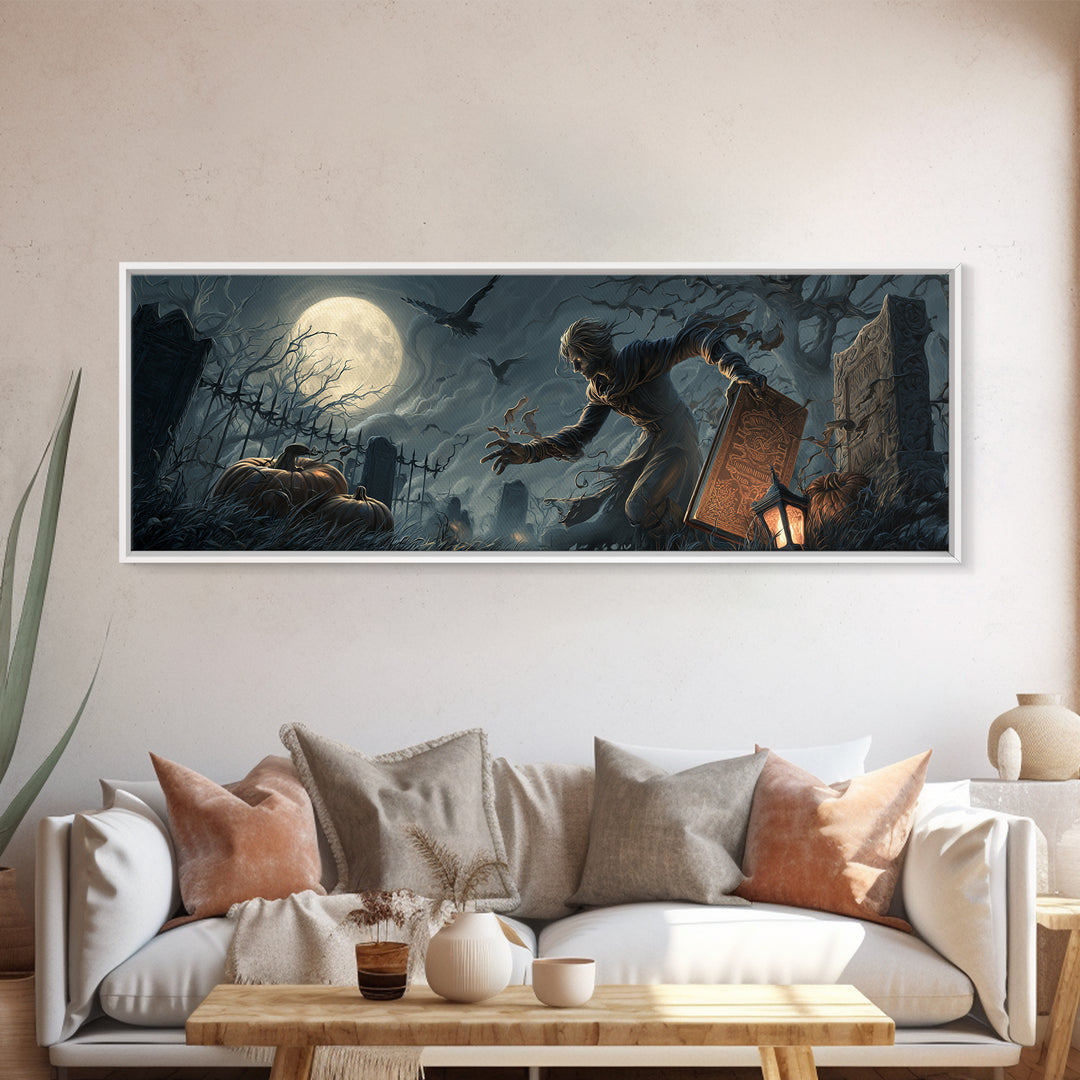 The Living Spellbook, Extra Wide Wall Art, Dark Halloween Decor, Canvas Print, Halloween Wall Decor, Gothic Home Decor, Spooky Wall Decor