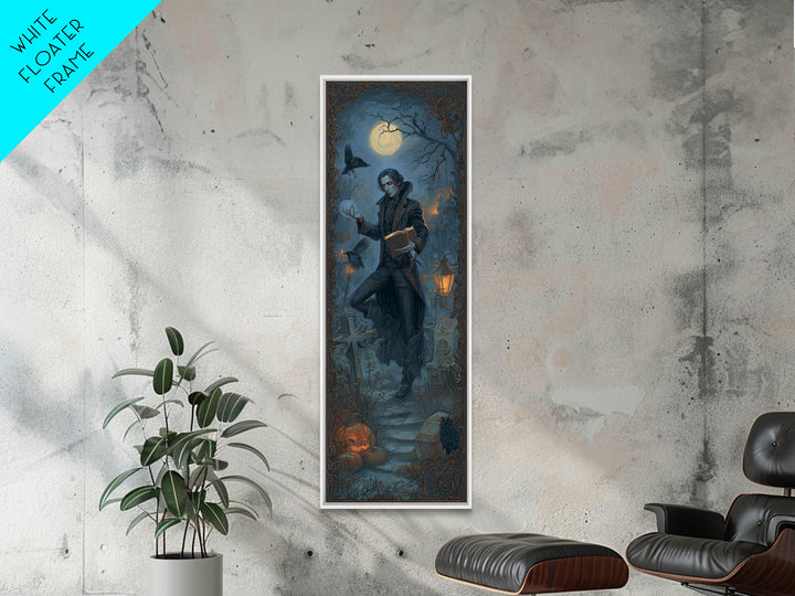 The Living Spellbook, Tall Narrow Wall Art, Macabre Wall Art, Framed Canvas Print, Halloween Wall Decor, Gothic Home Decor