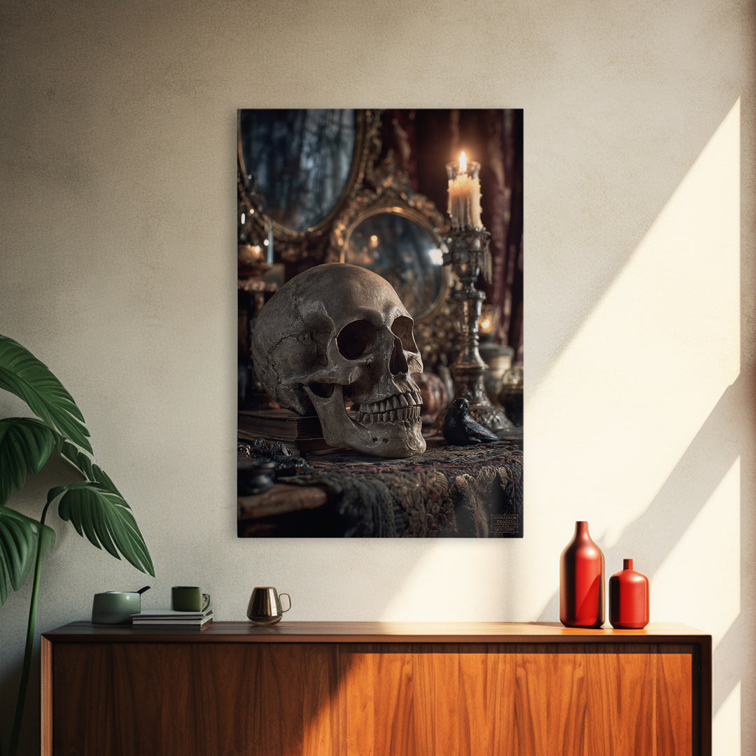 The Talking Skull, Vertical Wall Art, Dark Halloween Decor, Canvas Print, Halloween Wall Decor, Gothic Home Decor, Spooky Wall Decor