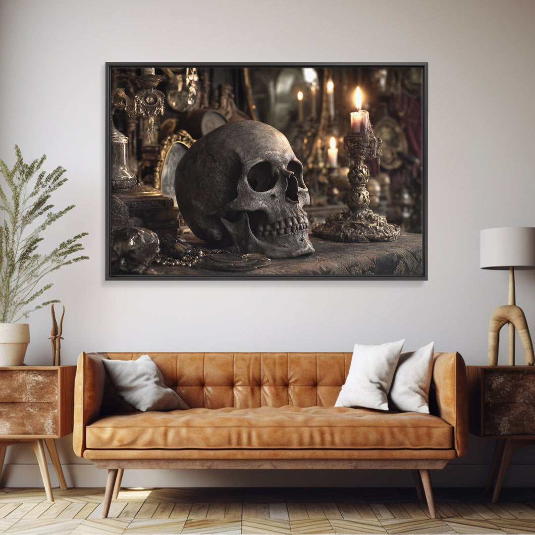The Talking Skull, Landscape Wall Art, Gothic Horror Wall Art, Framed Canvas Print, Halloween Wall Decor, Gothic Home Decor
