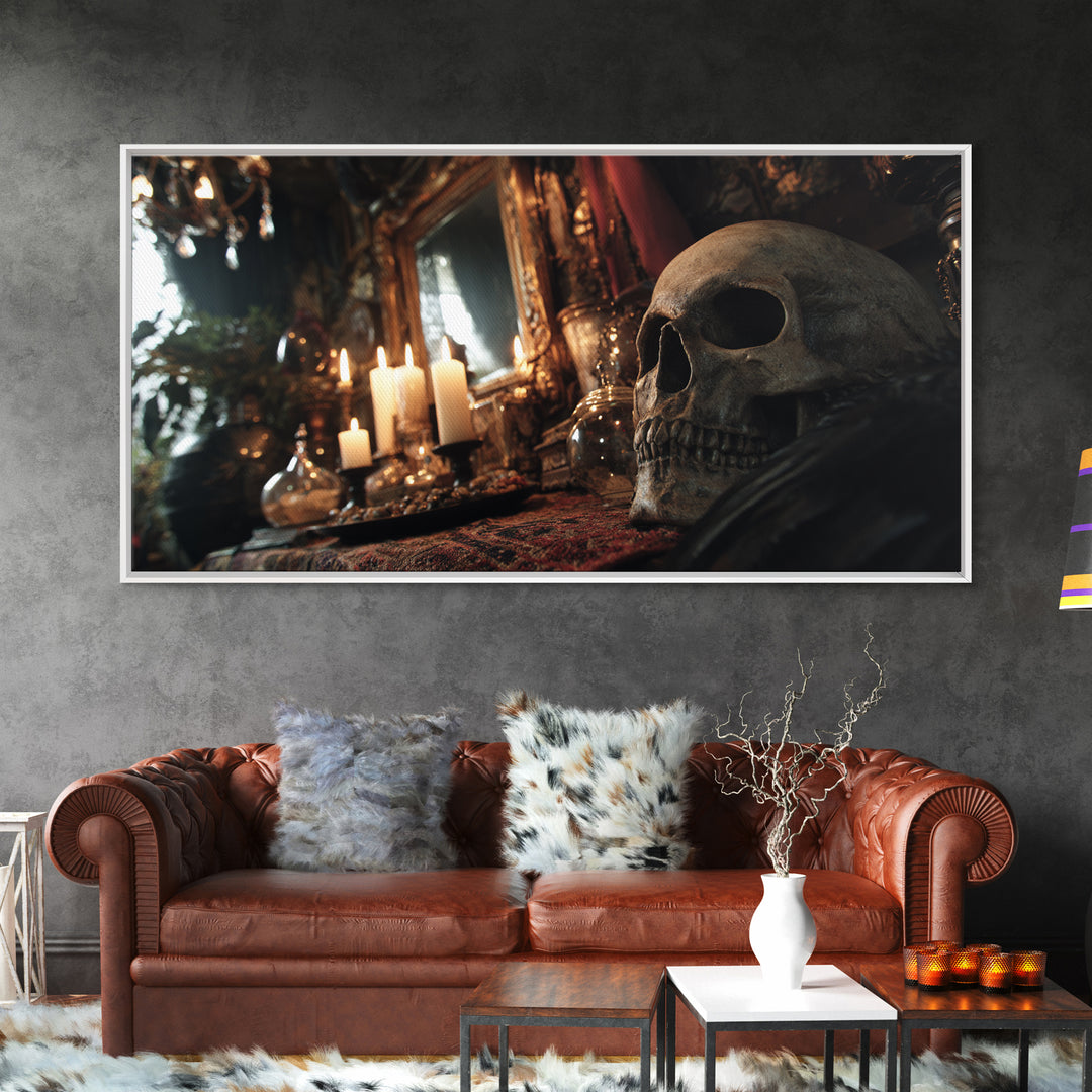 The Talking Skull, Wide Panoramic Art, Dark Fantasy Wall Art, Canvas Print, Halloween Wall Decor, Gothic Home Decor, Seasonal Home Decor