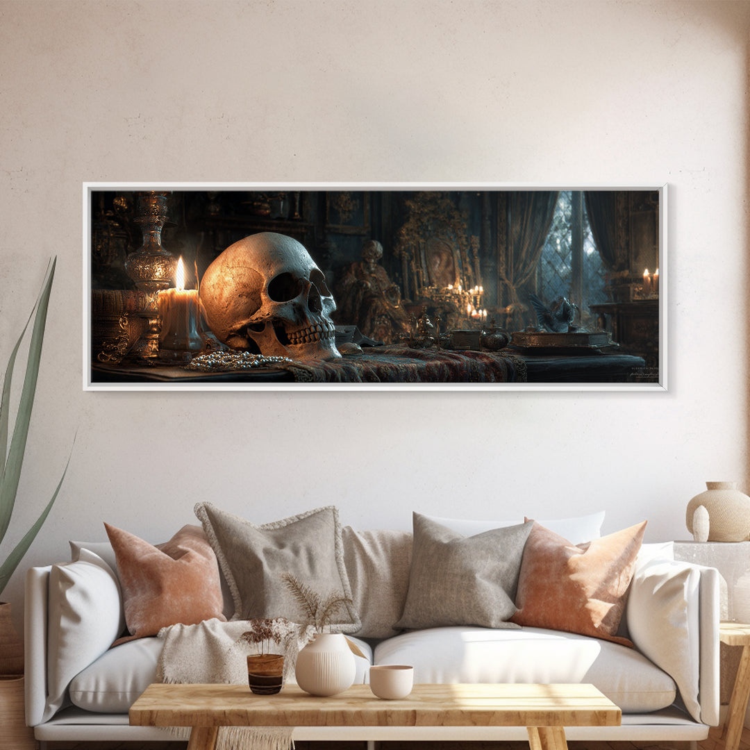 The Talking Skull, Extra Wide Wall Art, Spooky Home Decor, Canvas Print, Halloween Wall Decor, Gothic Home Decor, Statement Wall Art