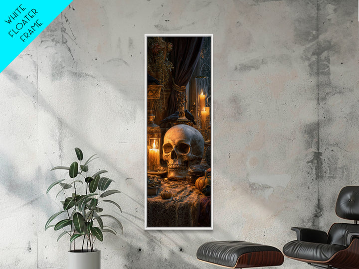 The Talking Skull, Tall Narrow Wall Art, Gothic Horror Wall Art, Framed Canvas Print, Halloween Wall Decor, Gothic Home Decor