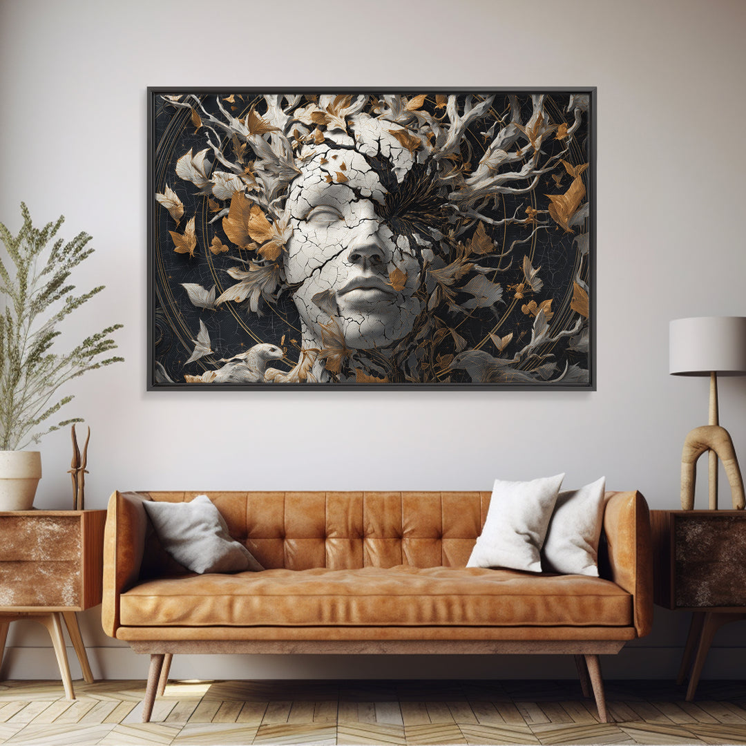 The Cracked Porcelain Mask, Landscape Wall Art, Spooky Home Decor, Canvas Print, Halloween Wall Decor, Gothic Home Decor, Horror Wall Art