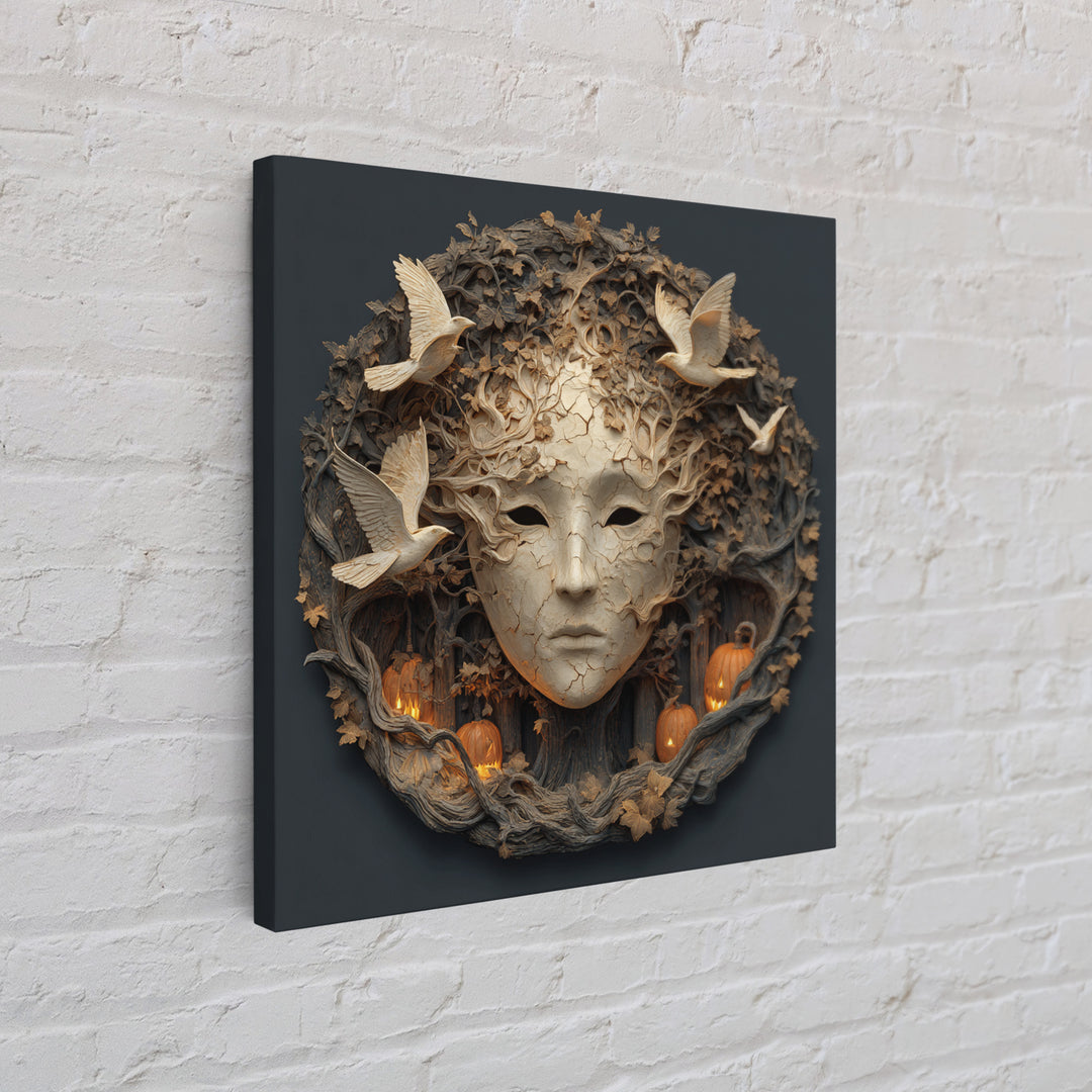 The Cracked Porcelain Mask, Square Wall Art, Haunted Gothic Art, Framed Canvas Print, Halloween Wall Decor, Gothic Home Decor