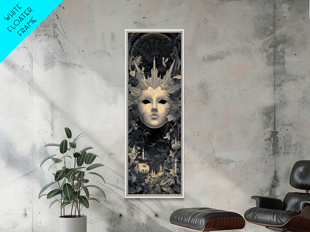 The Cracked Porcelain Mask, Tall Narrow Wall Art, Dark Halloween Decor, Canvas Print, Halloween Wall Decor, Gothic Home Decor